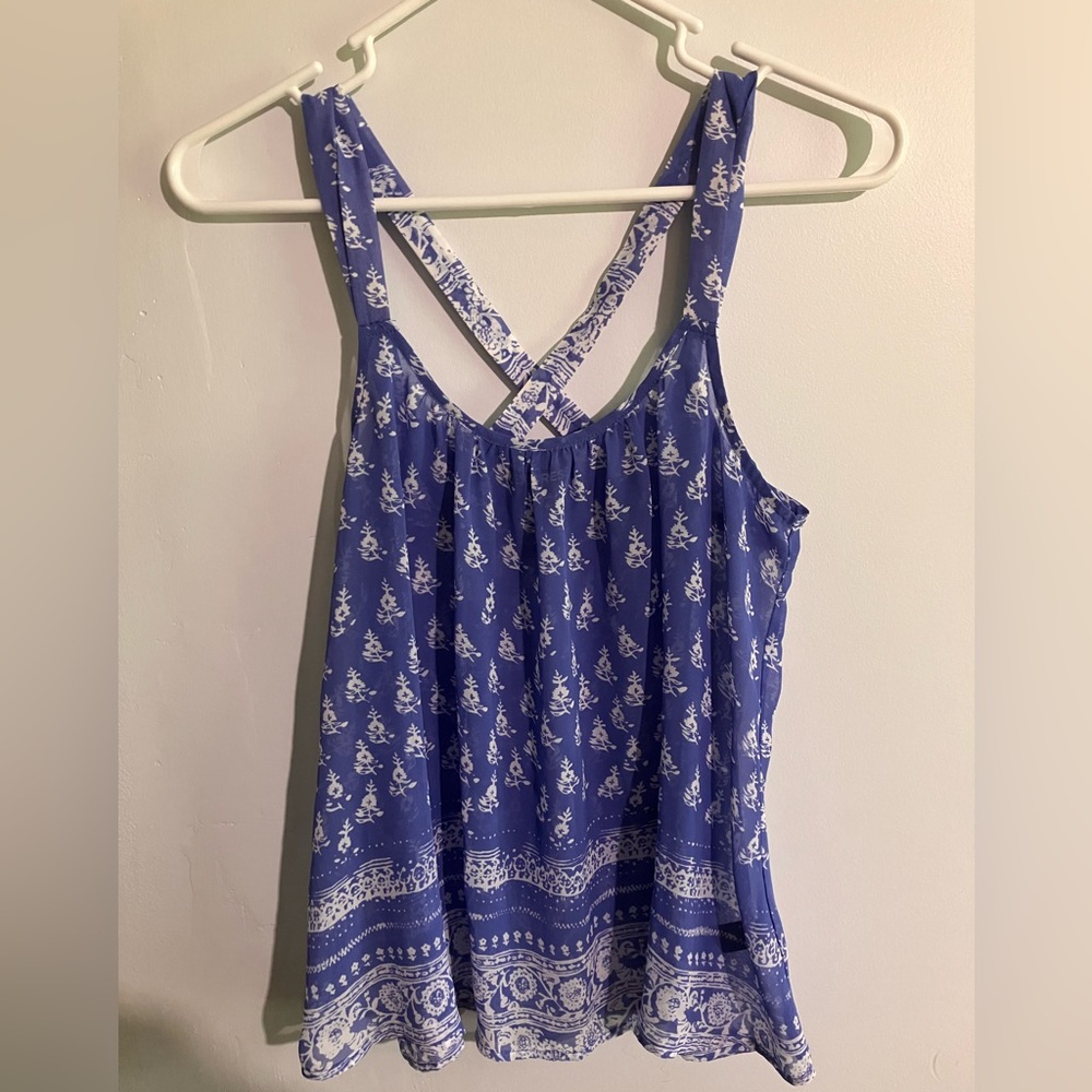 Express blue sheer and floral tank top